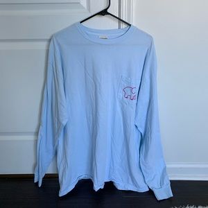 Light blue long sleeve Ivory Ella shirt pink logo